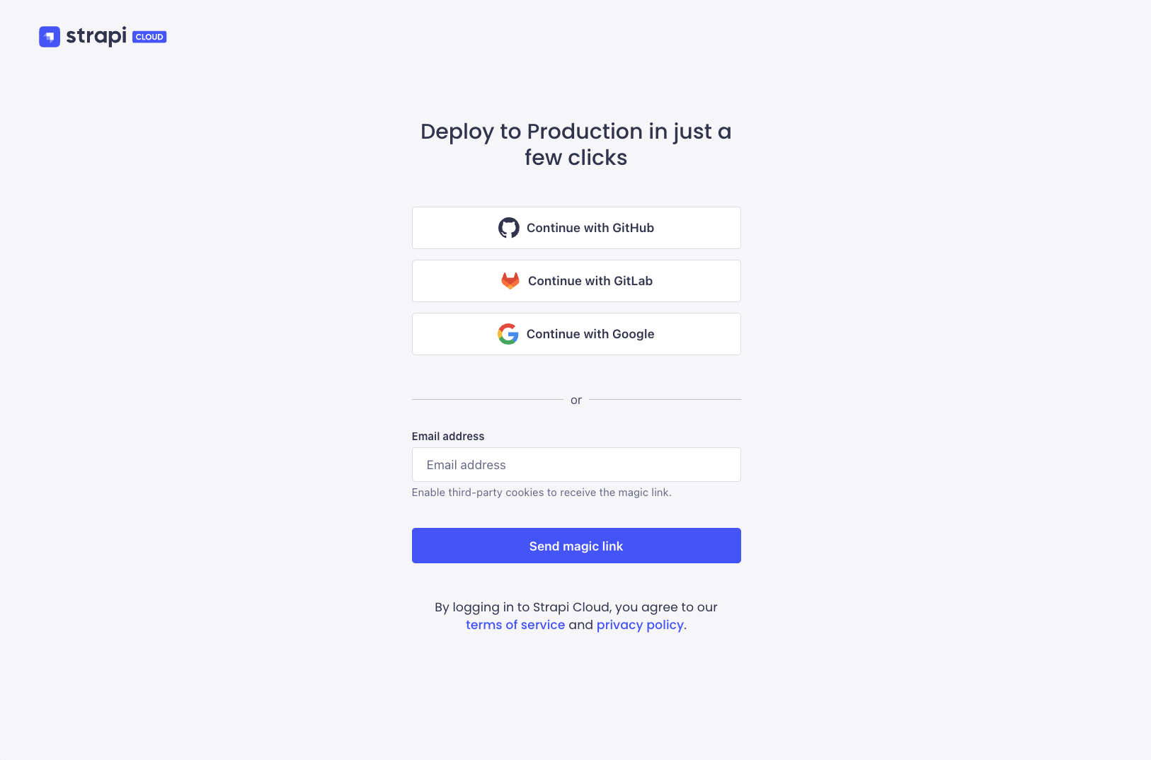 Strapi Cloud login page